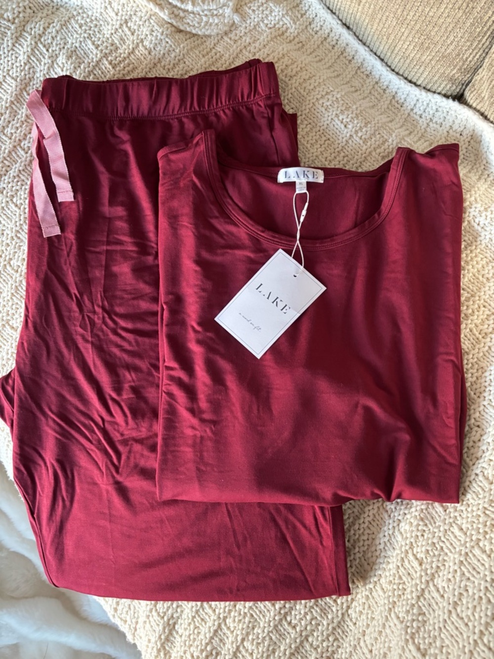 LAKE Women's Burgundy Pajama Set - Soft Sleep Top & Pants - NWT